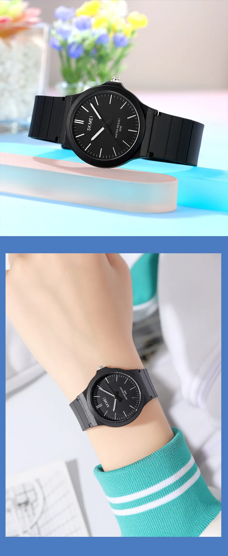 SKMEI 2557 Fashion Quartz Wristwatch 5Bar Waterproof Student Wrist Watch Women Men Fashion Casual Outfit Clock For Raining Day