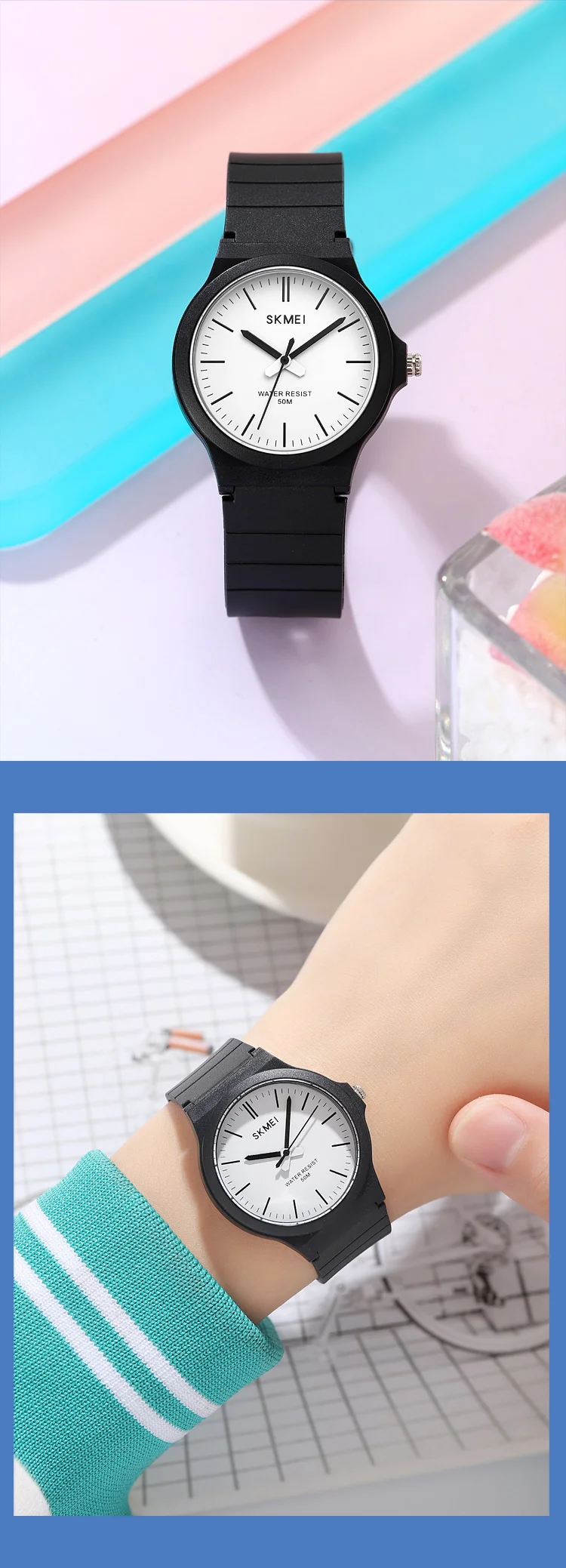 SKMEI 2557 Fashion Quartz Wristwatch 5Bar Waterproof Student Wrist Watch Women Men Fashion Casual Outfit Clock For Raining Day