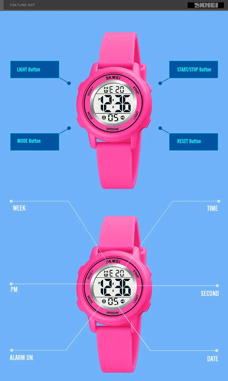 SKMEI 1721 Waterproof Alarm Child Watches montre enfant Boys Girls Sport Kids Watch Colorful Led Children Digital Wristwatches