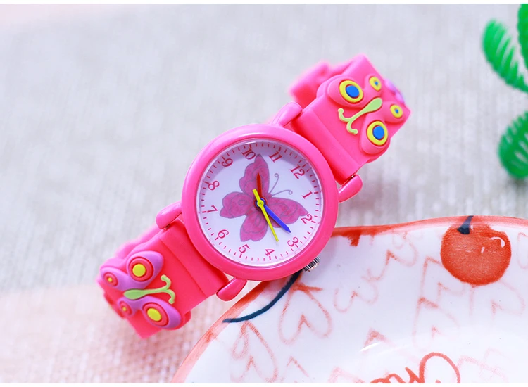 2026 Children Fashion Beauty Pink Watches Girls Students Little Kids Butterfly Silicone Strap Water Resistant Watches 5 Colors