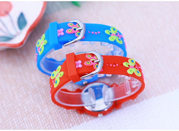 2026 Children Fashion Beauty Pink Watches Girls Students Little Kids Butterfly Silicone Strap Water Resistant Watches 5 Colors
