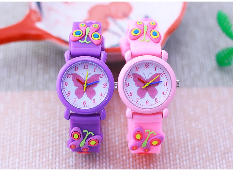 2026 Children Fashion Beauty Pink Watches Girls Students Little Kids Butterfly Silicone Strap Water Resistant Watches 5 Colors