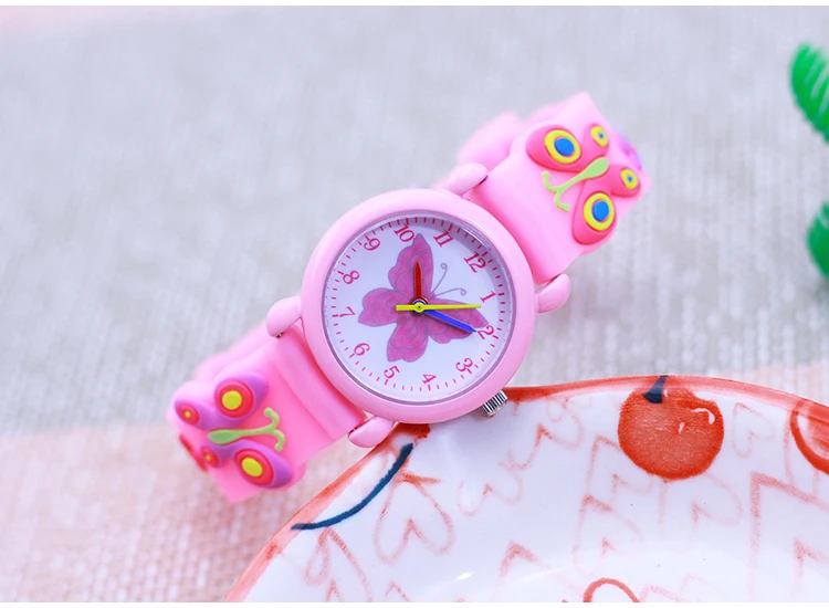 2026 Children Fashion Beauty Pink Watches Girls Students Little Kids Butterfly Silicone Strap Water Resistant Watches 5 Colors