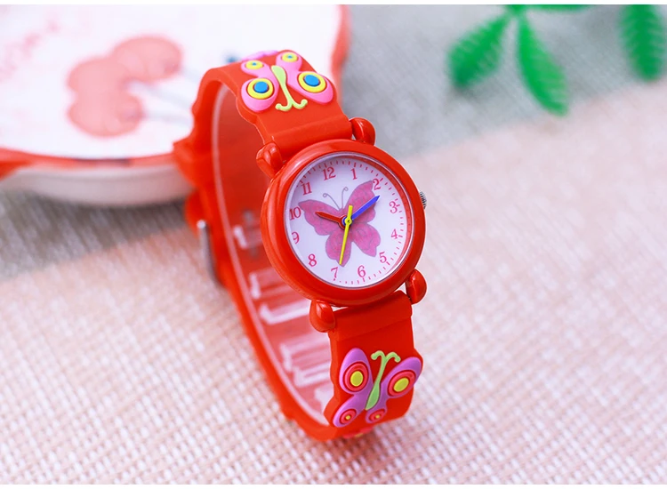 2026 Children Fashion Beauty Pink Watches Girls Students Little Kids Butterfly Silicone Strap Water Resistant Watches 5 Colors