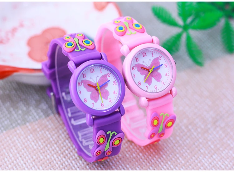 2026 Children Fashion Beauty Pink Watches Girls Students Little Kids Butterfly Silicone Strap Water Resistant Watches 5 Colors