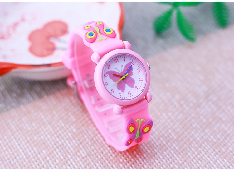 2026 Children Fashion Beauty Pink Watches Girls Students Little Kids Butterfly Silicone Strap Water Resistant Watches 5 Colors