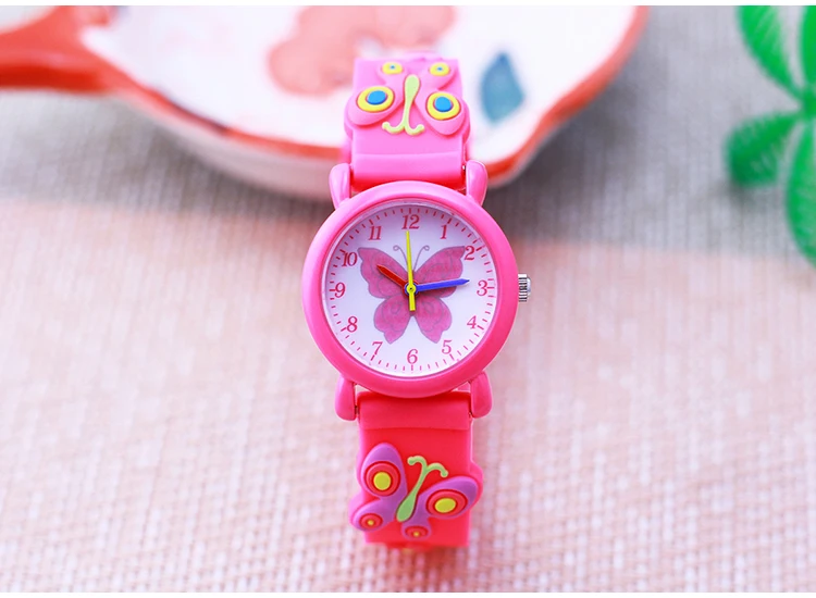 2026 Children Fashion Beauty Pink Watches Girls Students Little Kids Butterfly Silicone Strap Water Resistant Watches 5 Colors