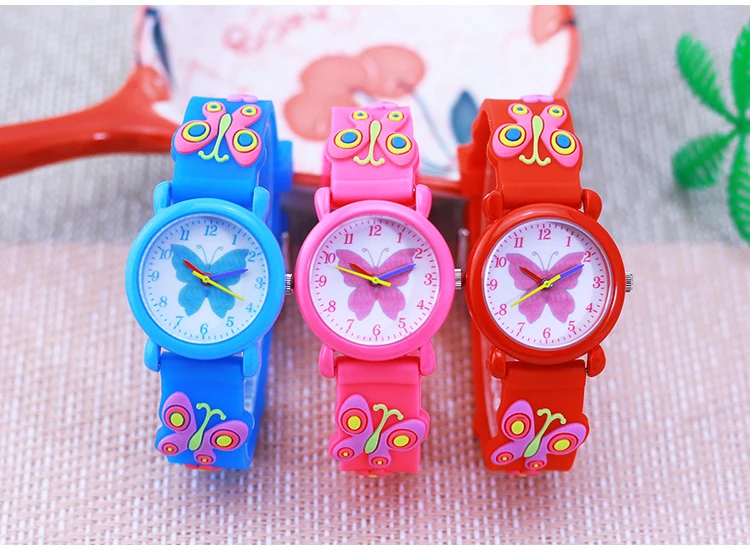 2026 Children Fashion Beauty Pink Watches Girls Students Little Kids Butterfly Silicone Strap Water Resistant Watches 5 Colors