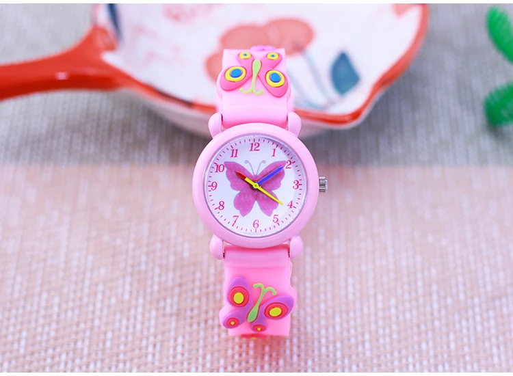 2026 Children Fashion Beauty Pink Watches Girls Students Little Kids Butterfly Silicone Strap Water Resistant Watches 5 Colors