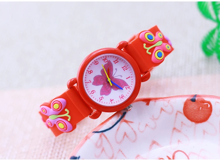 2026 Children Fashion Beauty Pink Watches Girls Students Little Kids Butterfly Silicone Strap Water Resistant Watches 5 Colors