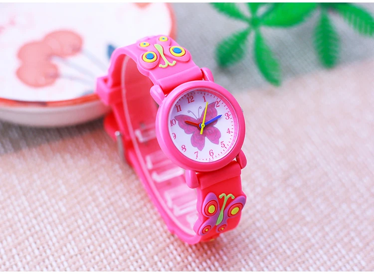2026 Children Fashion Beauty Pink Watches Girls Students Little Kids Butterfly Silicone Strap Water Resistant Watches 5 Colors