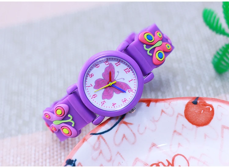 2026 Children Fashion Beauty Pink Watches Girls Students Little Kids Butterfly Silicone Strap Water Resistant Watches 5 Colors