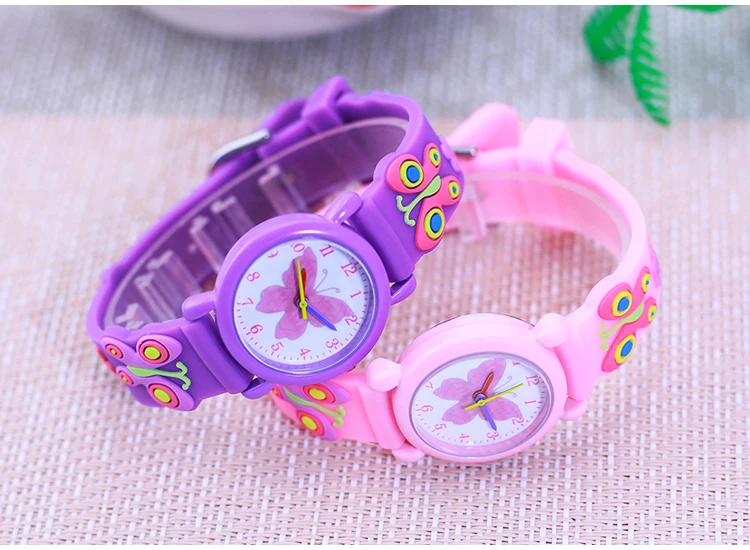 2026 Children Fashion Beauty Pink Watches Girls Students Little Kids Butterfly Silicone Strap Water Resistant Watches 5 Colors