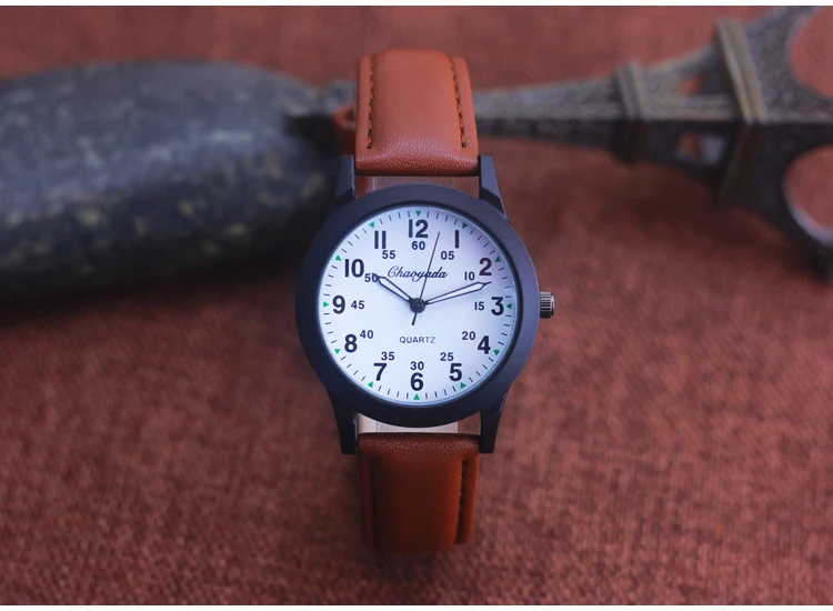 Chaoyada Fashion Men Boys Leather Strap 24 Hours Quartz Wristwatch Students Kids Learning Time High Quality Electric Watches