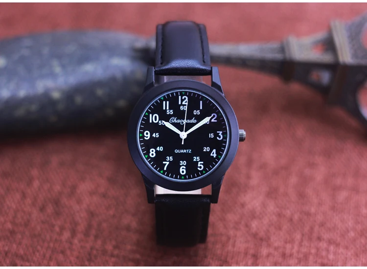 Chaoyada Fashion Men Boys Leather Strap 24 Hours Quartz Wristwatch Students Kids Learning Time High Quality Electric Watches