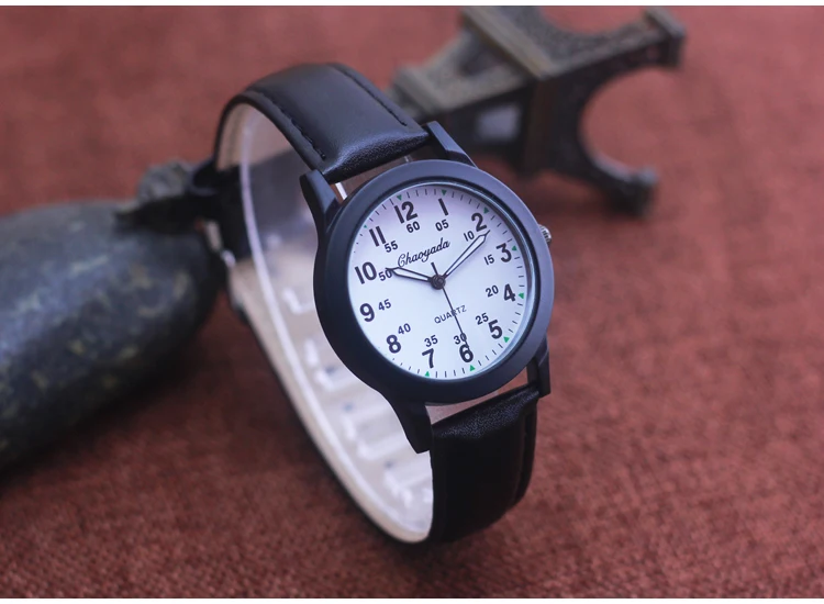 Chaoyada Fashion Men Boys Leather Strap 24 Hours Quartz Wristwatch Students Kids Learning Time High Quality Electric Watches