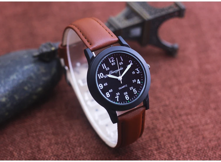 Chaoyada Fashion Men Boys Leather Strap 24 Hours Quartz Wristwatch Students Kids Learning Time High Quality Electric Watches