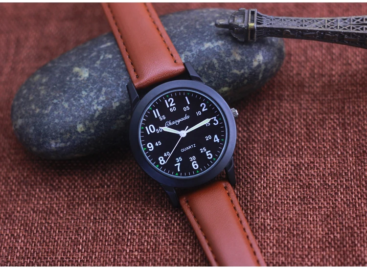 Chaoyada Fashion Men Boys Leather Strap 24 Hours Quartz Wristwatch Students Kids Learning Time High Quality Electric Watches