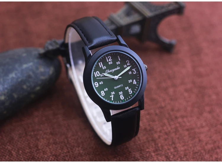 Chaoyada Fashion Men Boys Leather Strap 24 Hours Quartz Wristwatch Students Kids Learning Time High Quality Electric Watches