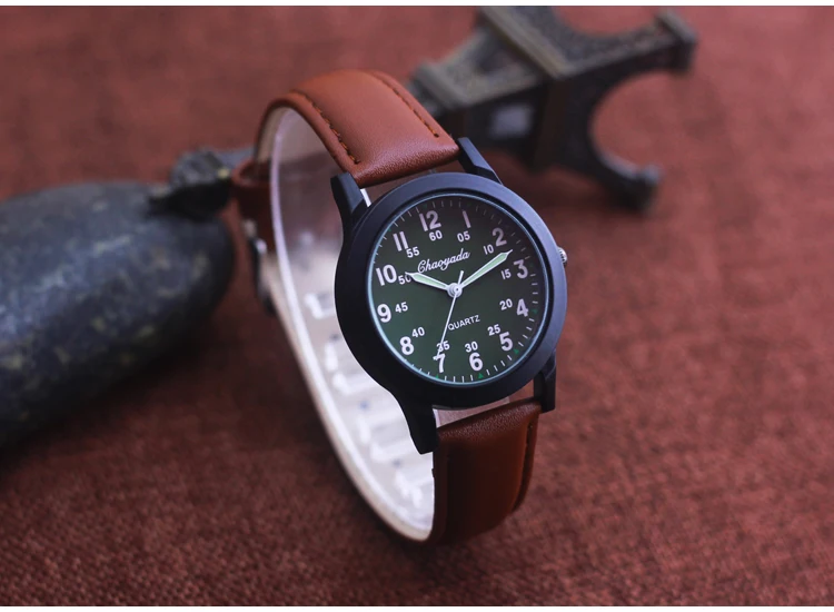 Chaoyada Fashion Men Boys Leather Strap 24 Hours Quartz Wristwatch Students Kids Learning Time High Quality Electric Watches
