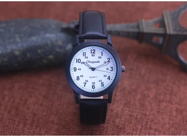 Chaoyada Fashion Men Boys Leather Strap 24 Hours Quartz Wristwatch Students Kids Learning Time High Quality Electric Watches