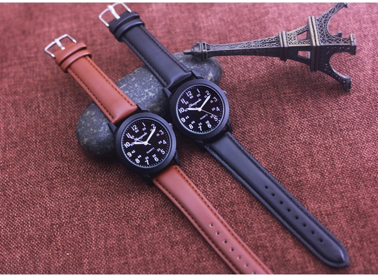 Chaoyada Fashion Men Boys Leather Strap 24 Hours Quartz Wristwatch Students Kids Learning Time High Quality Electric Watches