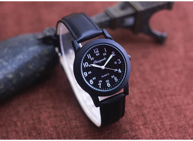 Chaoyada Fashion Men Boys Leather Strap 24 Hours Quartz Wristwatch Students Kids Learning Time High Quality Electric Watches