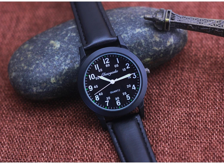 Chaoyada Fashion Men Boys Leather Strap 24 Hours Quartz Wristwatch Students Kids Learning Time High Quality Electric Watches