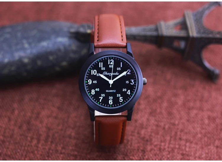 Chaoyada Fashion Men Boys Leather Strap 24 Hours Quartz Wristwatch Students Kids Learning Time High Quality Electric Watches