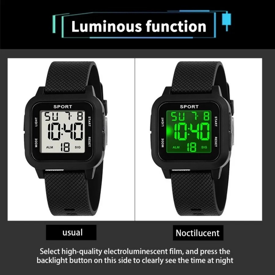 Kids Digital Watch Waterproof Military Electronic Wristwatch for Boys Teen Outdoor Sports Alarm Clock Multifunctional LED Watch