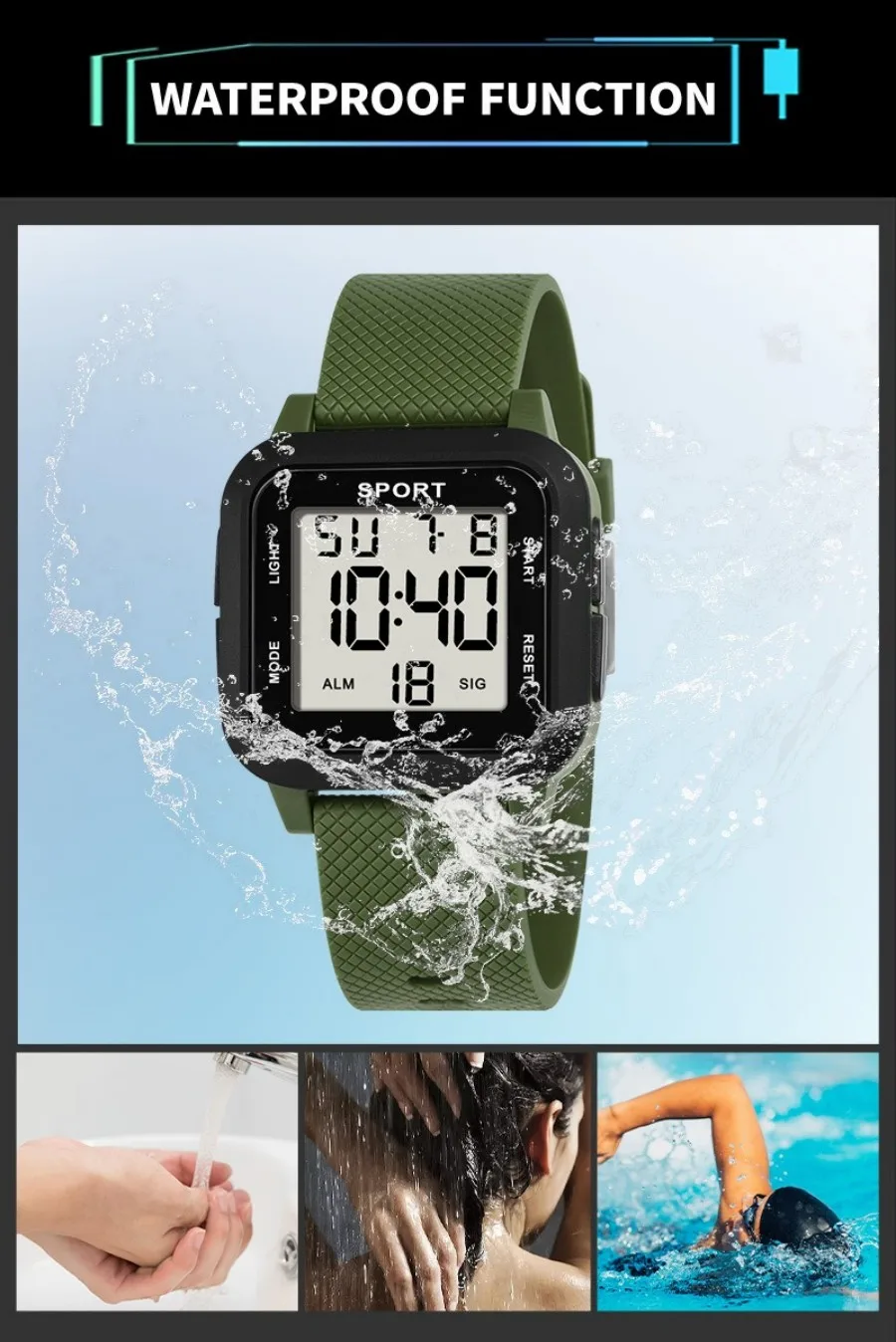 Kids Digital Watch Waterproof Military Electronic Wristwatch for Boys Teen Outdoor Sports Alarm Clock Multifunctional LED Watch