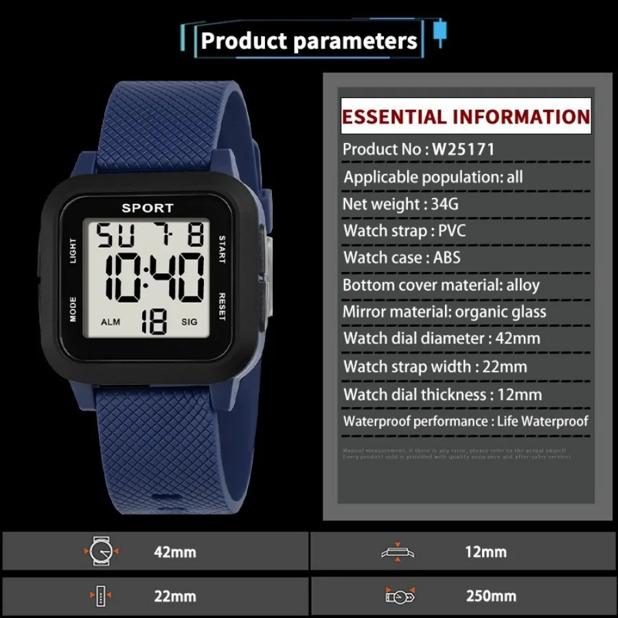 Kids Digital Watch Waterproof Military Electronic Wristwatch for Boys Teen Outdoor Sports Alarm Clock Multifunctional LED Watch