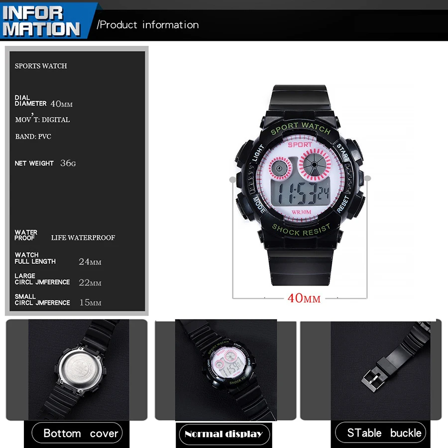 1/2pcs Waterproof Sports Kids Watches Electronic Watches for Girls and Boys Student Luminous Alarm-clock LED Digital Wristwatch