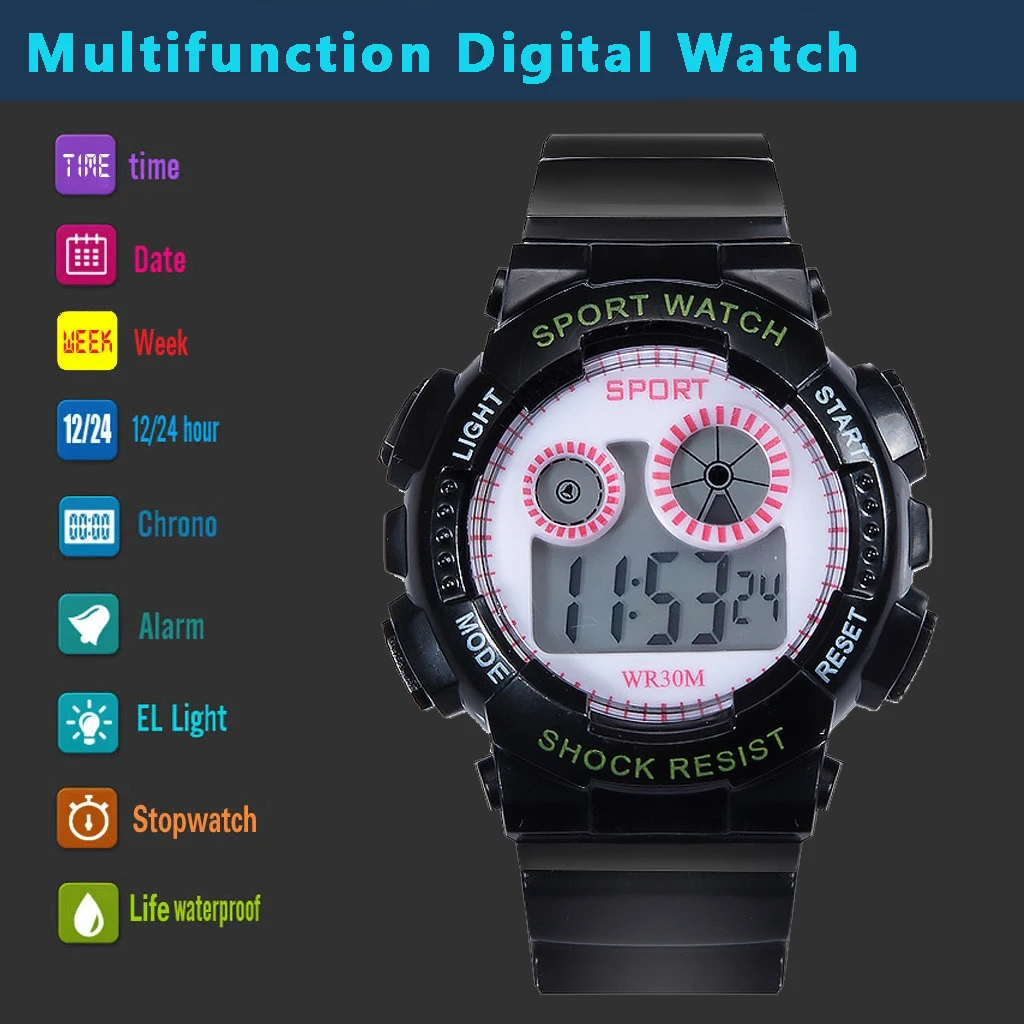 1/2pcs Waterproof Sports Kids Watches Electronic Watches for Girls and Boys Student Luminous Alarm-clock LED Digital Wristwatch