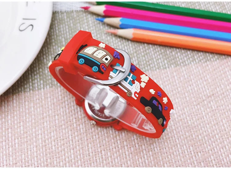 Chaoyada Fashion Boys Girls Little Cars Cartoon Strap Car Hands Personality Quartz Watches Students Kids Cool Gifts Watches