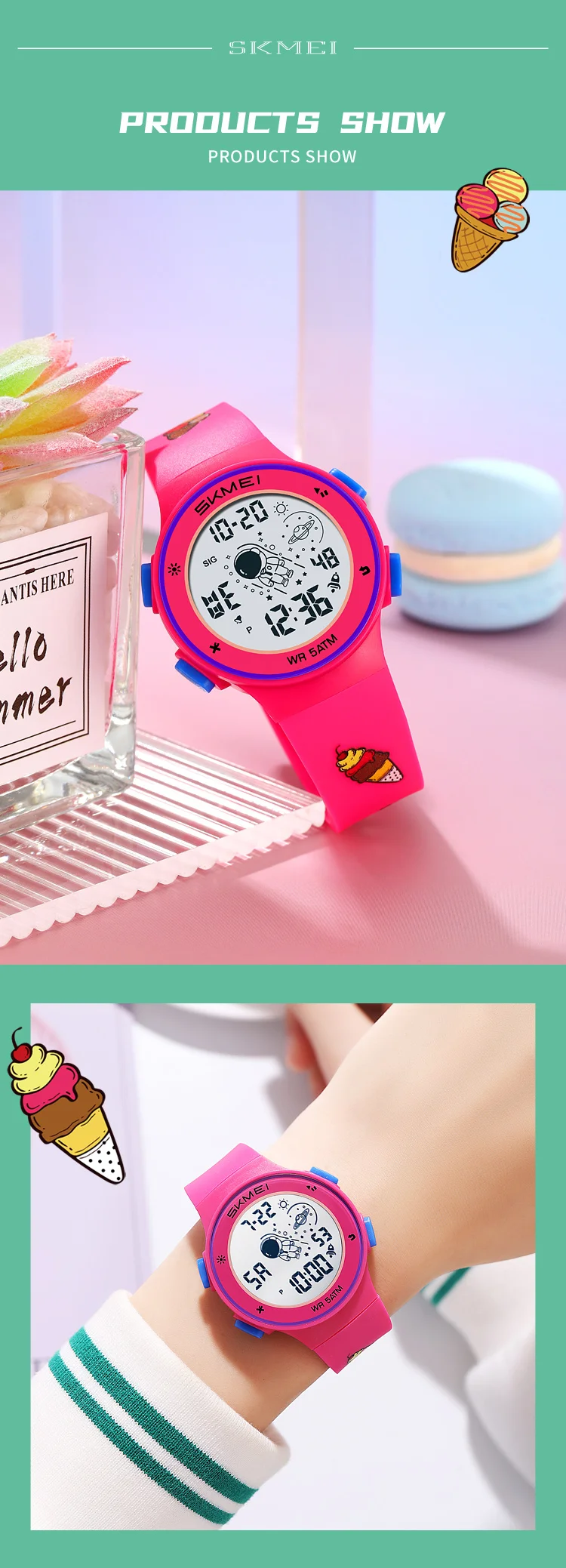 Skmei Kids Digital Watches Fashion TPU Strap Colorful Light LED Waterproof Children Boy Girl Sports Wristwatch with Alarm Clock