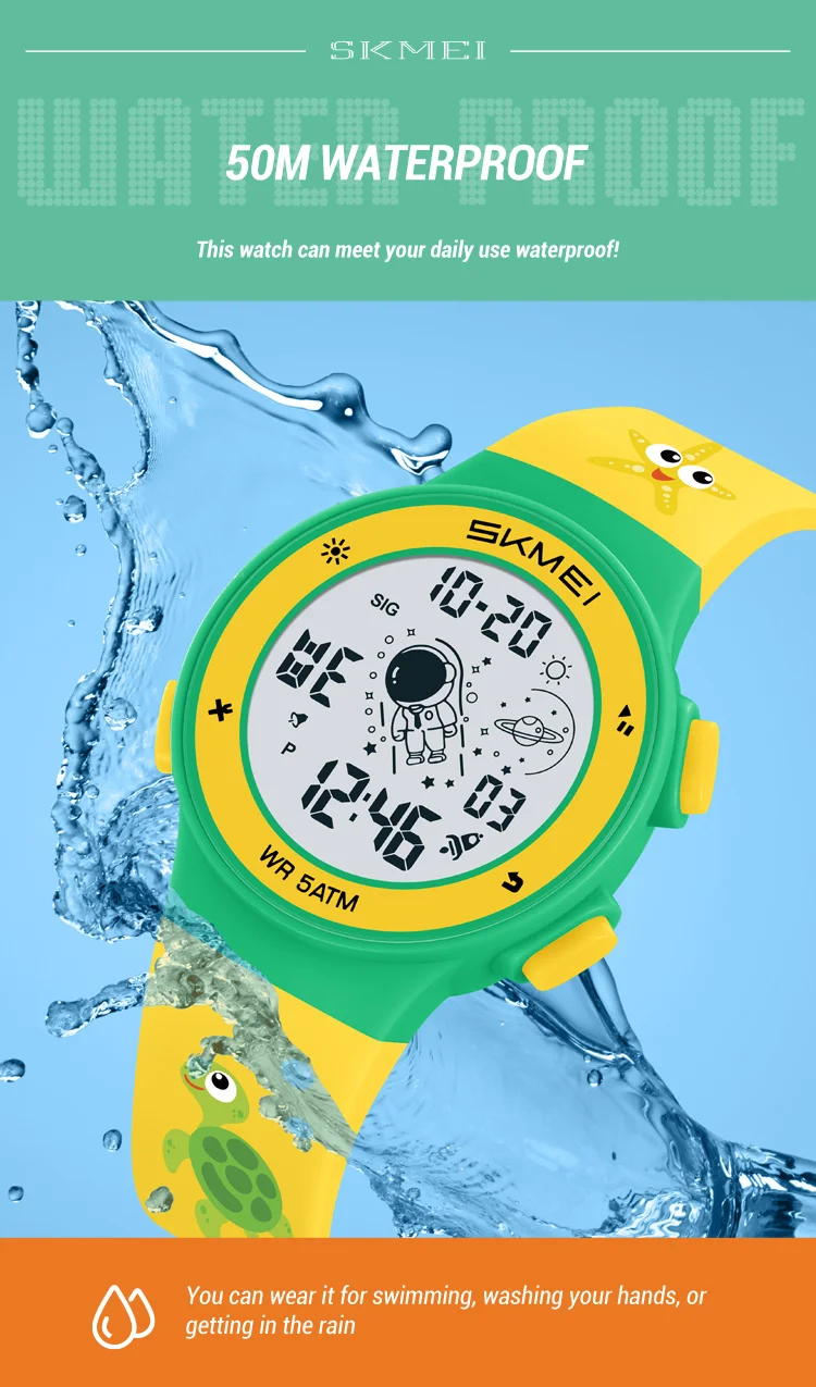 Skmei Kids Digital Watches Fashion TPU Strap Colorful Light LED Waterproof Children Boy Girl Sports Wristwatch with Alarm Clock