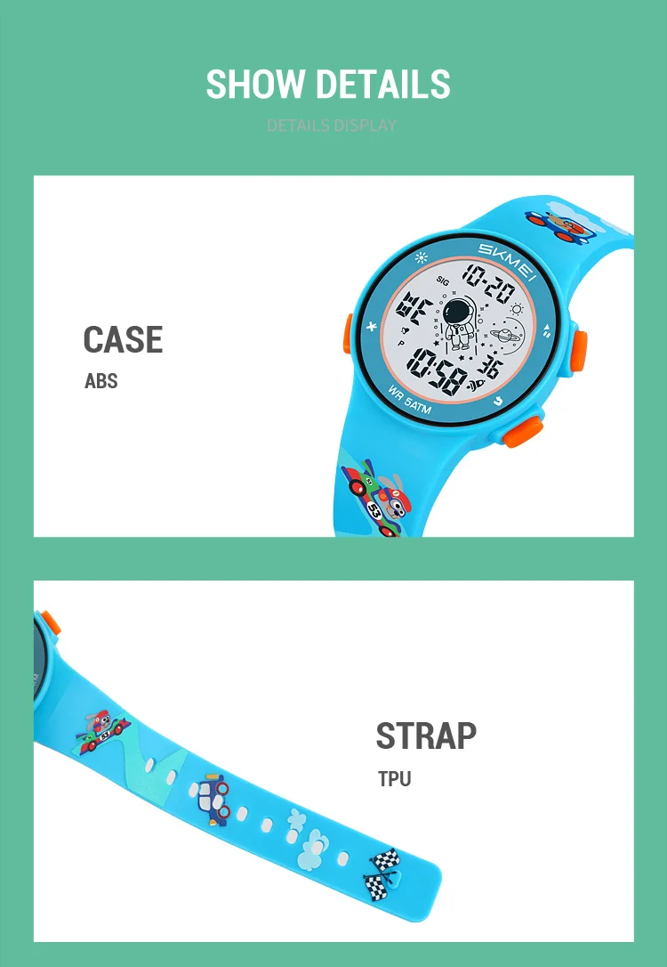 Skmei Kids Digital Watches Fashion TPU Strap Colorful Light LED Waterproof Children Boy Girl Sports Wristwatch with Alarm Clock
