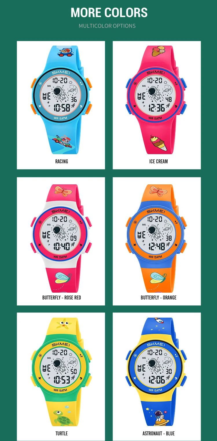 Skmei Kids Digital Watches Fashion TPU Strap Colorful Light LED Waterproof Children Boy Girl Sports Wristwatch with Alarm Clock