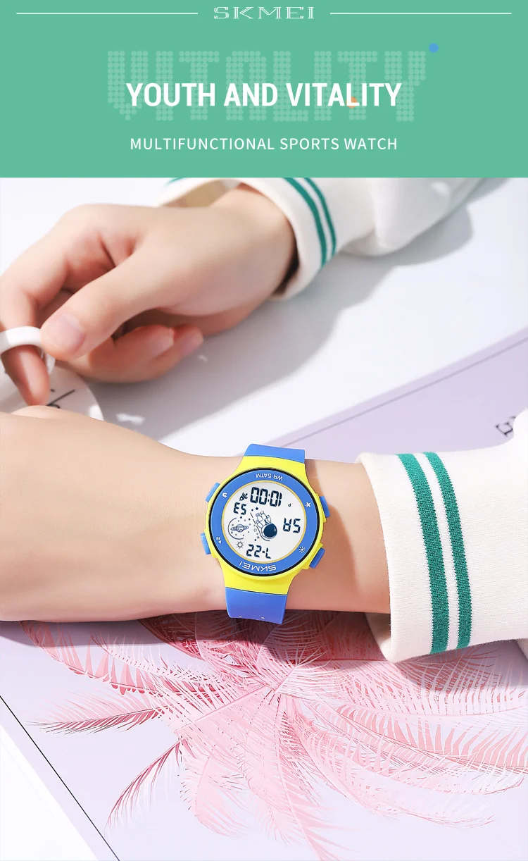 Skmei Kids Digital Watches Fashion TPU Strap Colorful Light LED Waterproof Children Boy Girl Sports Wristwatch with Alarm Clock