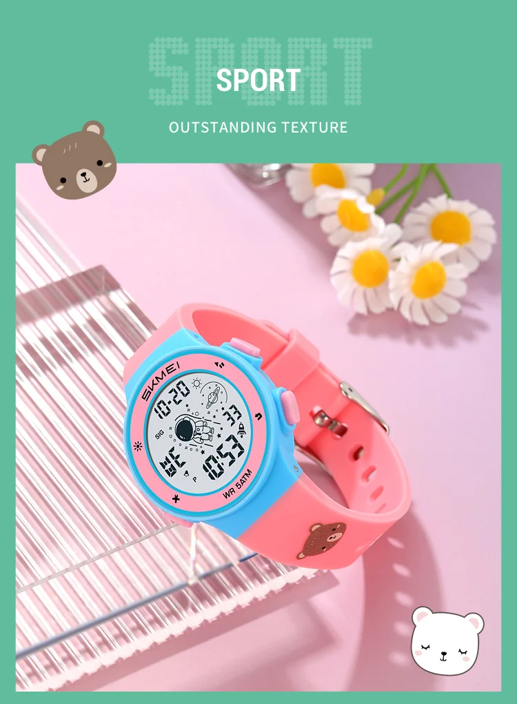 Skmei Kids Digital Watches Fashion TPU Strap Colorful Light LED Waterproof Children Boy Girl Sports Wristwatch with Alarm Clock