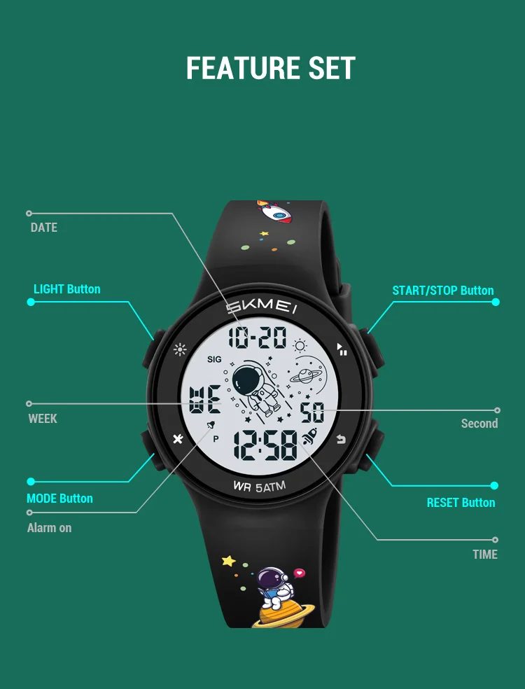 Skmei Kids Digital Watches Fashion TPU Strap Colorful Light LED Waterproof Children Boy Girl Sports Wristwatch with Alarm Clock