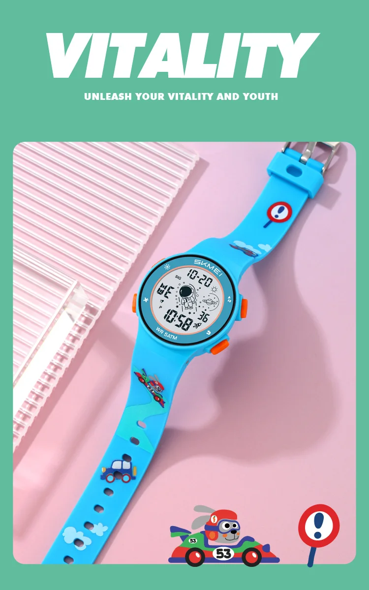 Skmei Kids Digital Watches Fashion TPU Strap Colorful Light LED Waterproof Children Boy Girl Sports Wristwatch with Alarm Clock