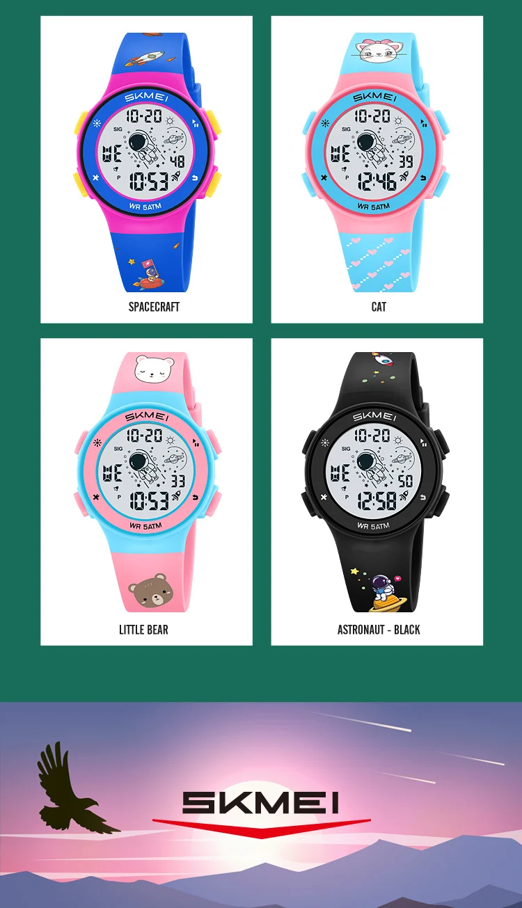 Skmei Kids Digital Watches Fashion TPU Strap Colorful Light LED Waterproof Children Boy Girl Sports Wristwatch with Alarm Clock