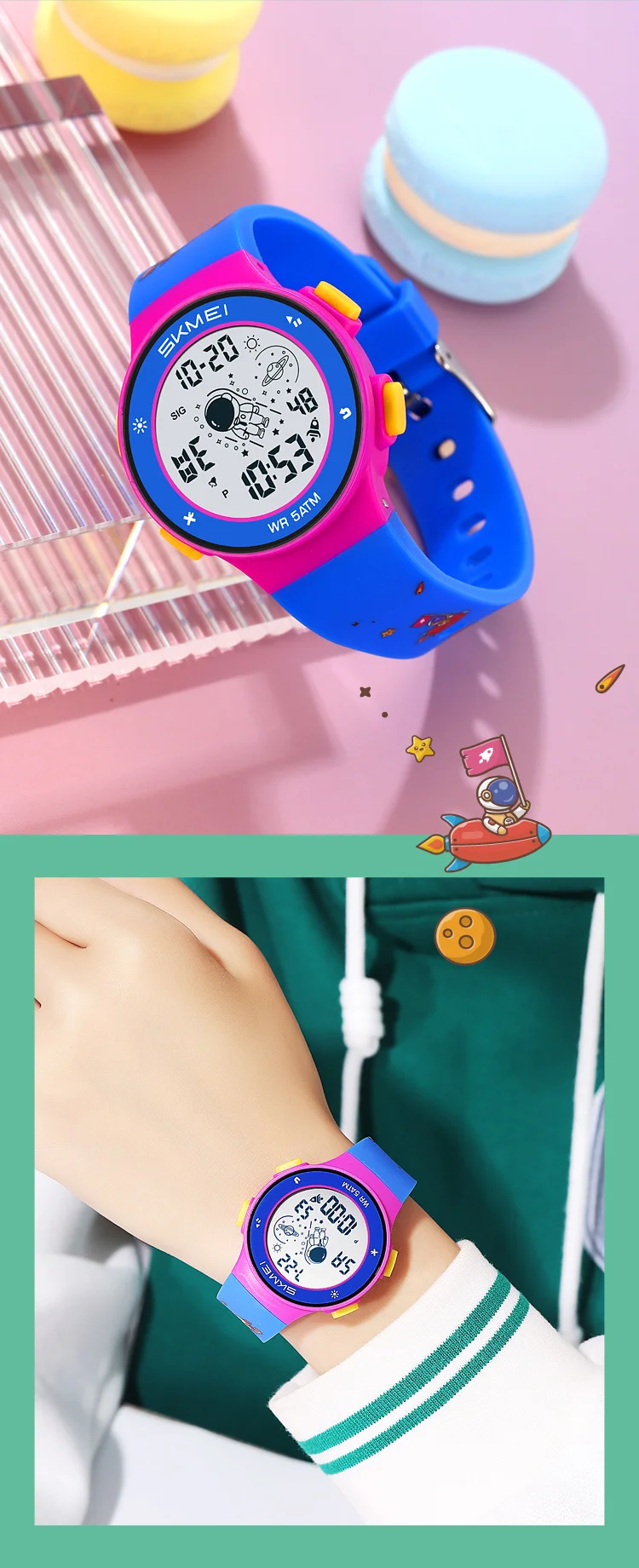 Skmei Kids Digital Watches Fashion TPU Strap Colorful Light LED Waterproof Children Boy Girl Sports Wristwatch with Alarm Clock