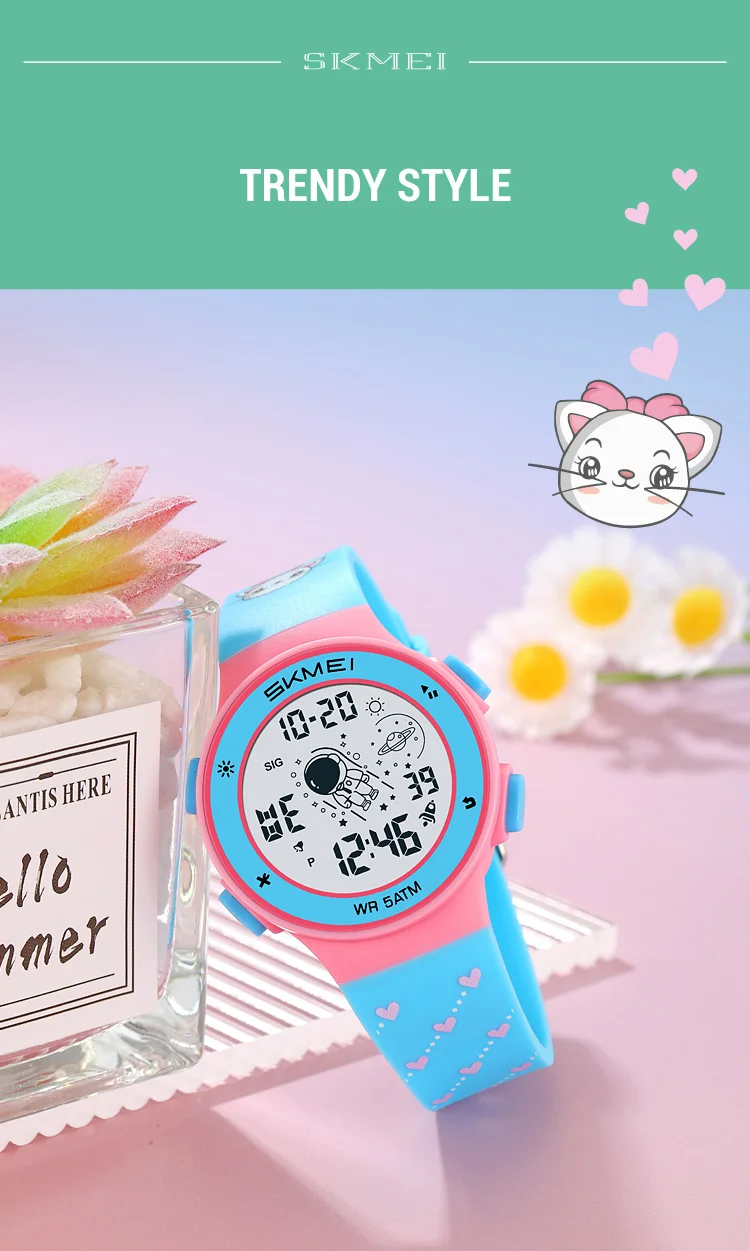Skmei Kids Digital Watches Fashion TPU Strap Colorful Light LED Waterproof Children Boy Girl Sports Wristwatch with Alarm Clock