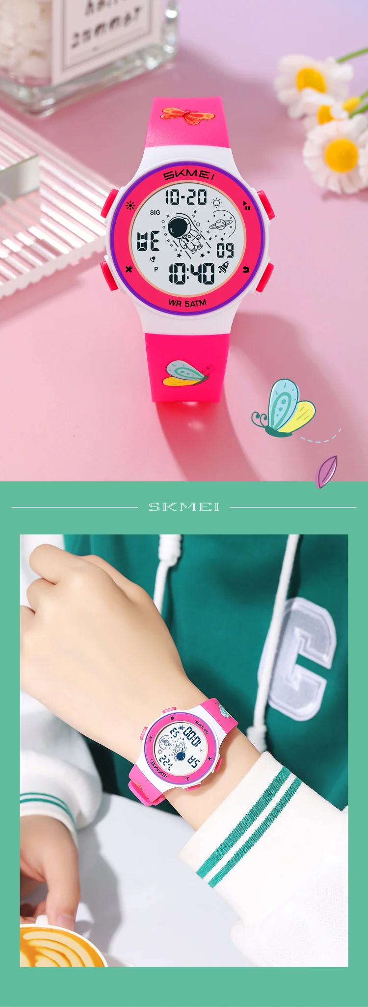 Skmei Kids Digital Watches Fashion TPU Strap Colorful Light LED Waterproof Children Boy Girl Sports Wristwatch with Alarm Clock