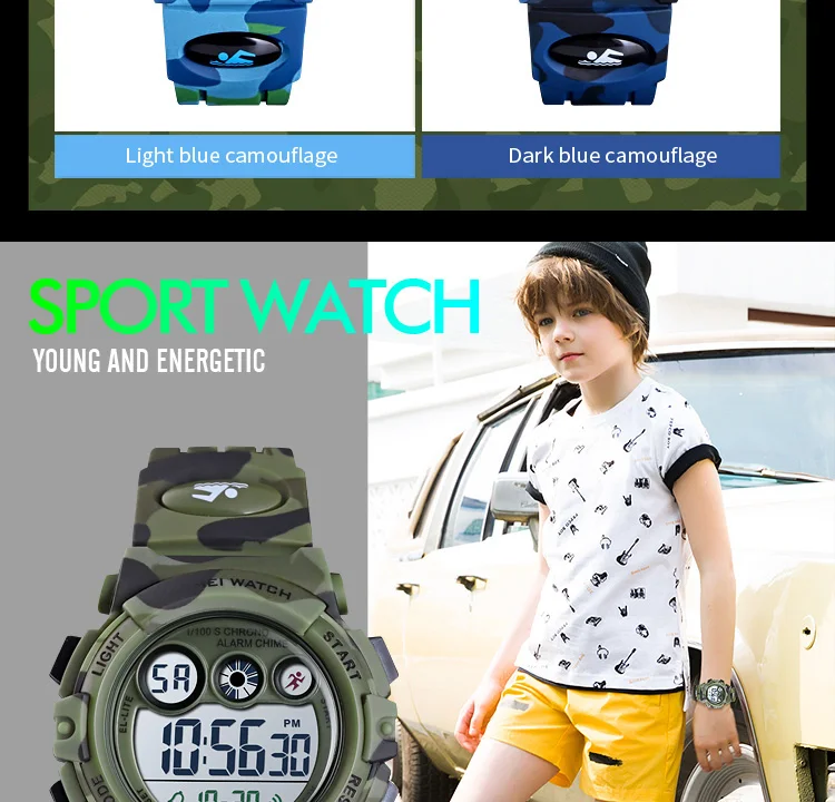 SKMEI 1547 Young And Energetic Dial Design 50M Waterproof Colorful LED+EL Lights relogio infantil Children's Sport Kids Watches