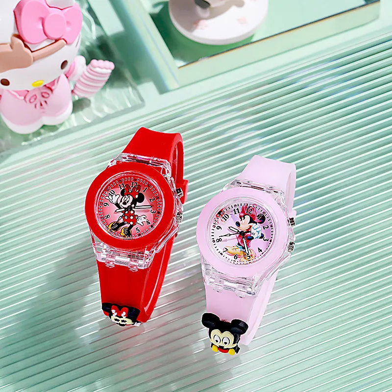 Disney Girls Kids Watches Children Watch Mickey Minnie Iron Man Luminous Student Colorful LED Light Women Lady Clock Gifts