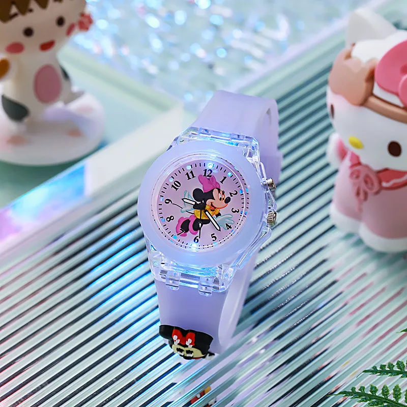 Disney Girls Kids Watches Children Watch Mickey Minnie Iron Man Luminous Student Colorful LED Light Women Lady Clock Gifts